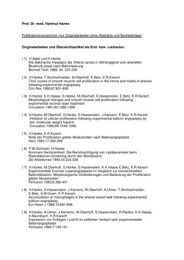 Prof. Dr. med. Hartmut Hanke Publikationsverzeichnis (nur ...