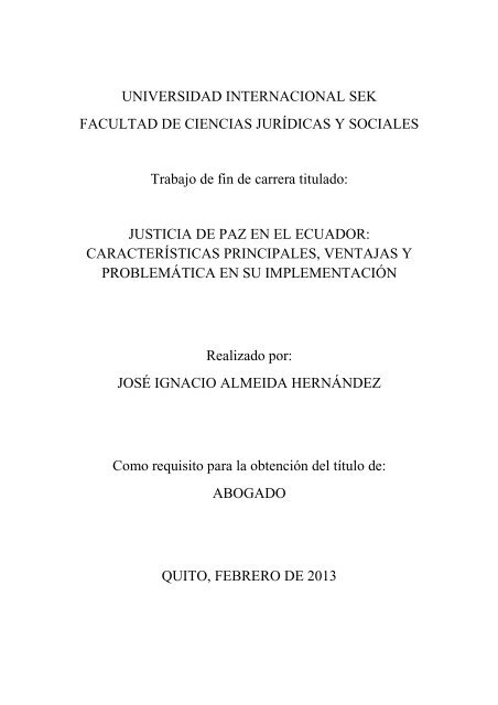 JUSTICIA DE PAZ EN ECUADOR: CARACTERISTICAS ...