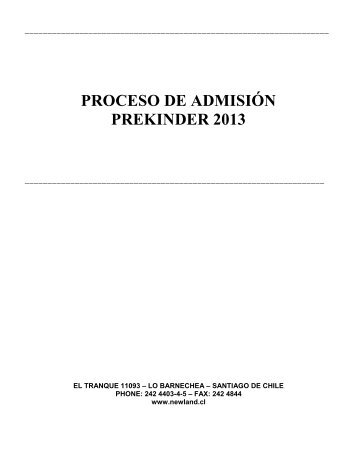 PROCESO DE ADMISIÓN PREKINDER 2013