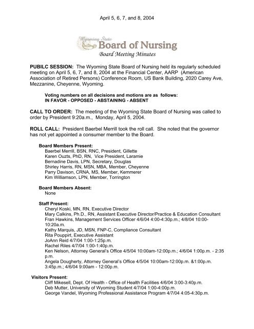 Board Meeting Minutes Wyoming State Board Of Nursing Board Meeting Minutes Wyoming State Board Of Nursing