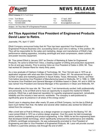 Art Titus Appointed Vice President of Engineered Products David ...