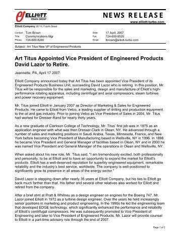 Art Titus Appointed Vice President of Engineered Products David ...