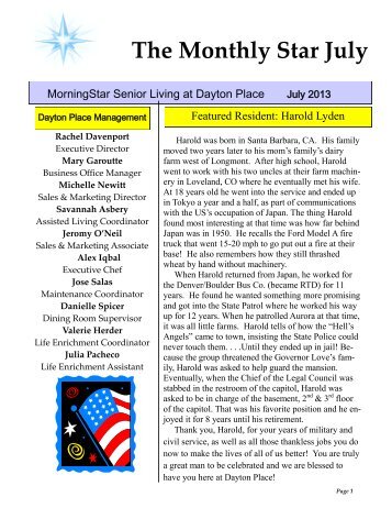 The Monthly Star July - MorningStar Senior Living