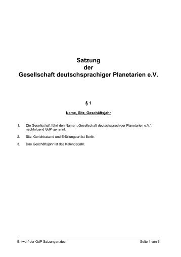 Entwurf der GdP Satzungen - Planetarium Wien