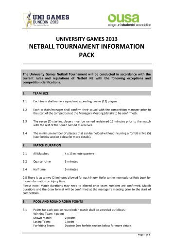 NETBALL TOURNAMENT INFORMATION PACK - OUSA