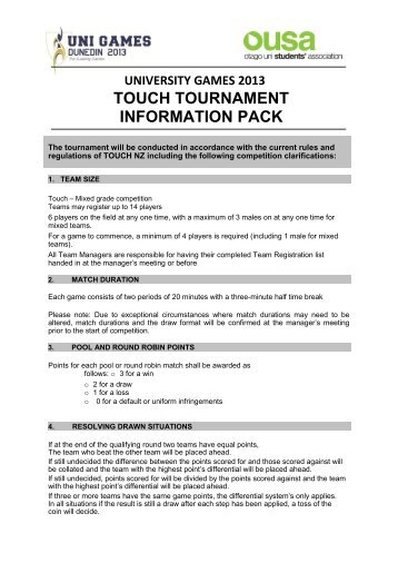 TOUCH TOURNAMENT INFORMATION PACK - OUSA