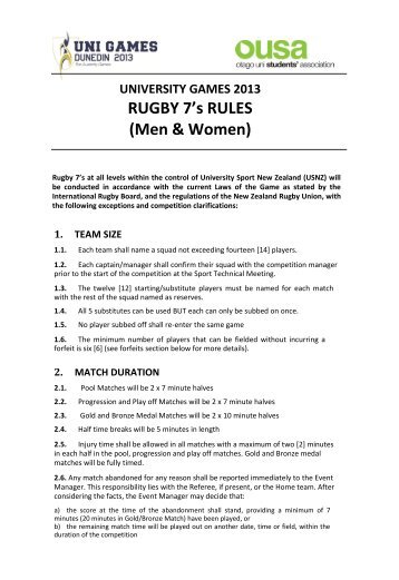 RUGBY 7's RULES (Men & Women) - OUSA