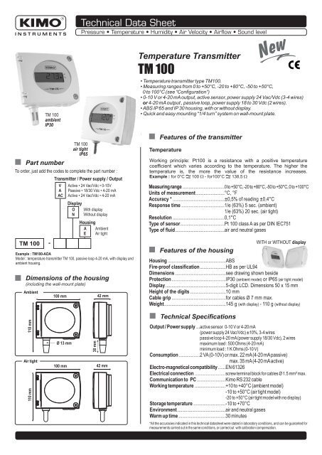 KIMO TM100 Data Sheet - Envirolab