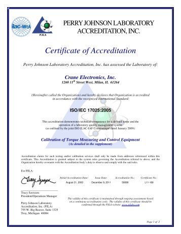 Certificate of Accreditation - Crane Electronics