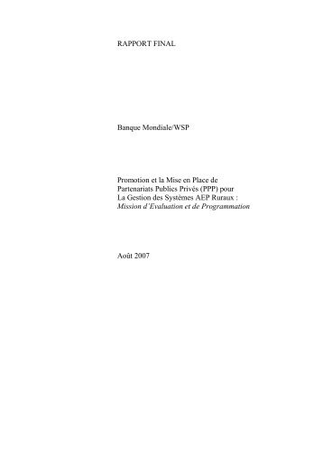 RAPPORT FINAL Banque Mondiale/WSP Promotion et la Mise en ...