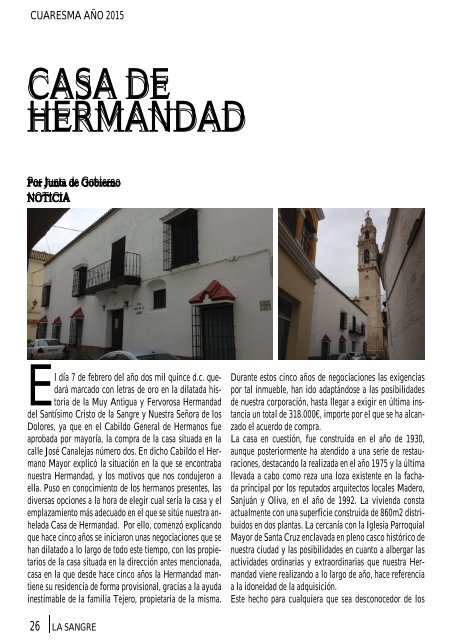 Revista Hdad La Sangre nº 42, Cuaresma 2015