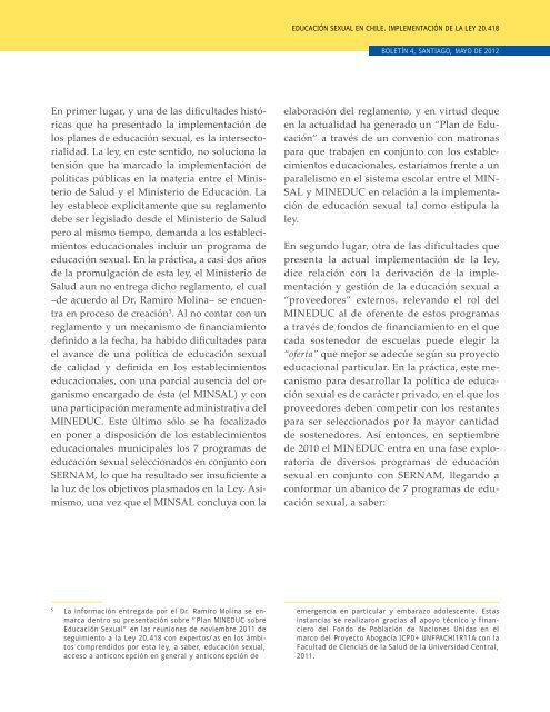 EducaciÃ³n Sexual en Chile. ImplementaciÃ³n de la Ley 20.418 - Icmer