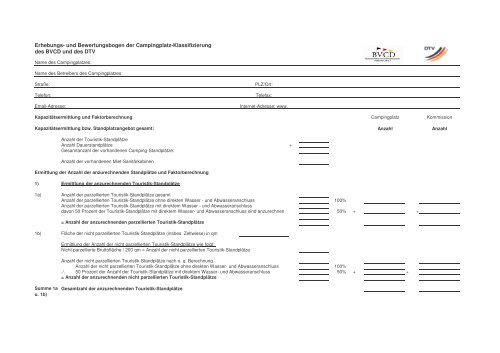 und Bewertungsbogen der Campingplatz-Klassifizierung - BVCD