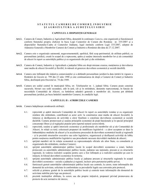 Statutul Camerei de Comert, Industrie si Agricultura Sibiu - CCIA Sibiu