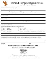 BETHEL BOOSTERS SPONSORSHIP FORM - Clover School District