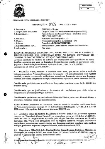 SilvanÃ³oolis, no exercÃ­cio de 2003, nos termos do art. 28, L c/c art ...