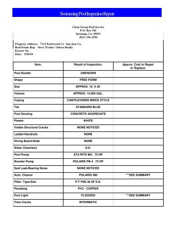 Swimming Pool Inspection Report - Julie Wyss