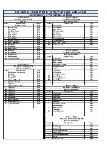 Bus Route & Timings of 3rd & 4th Year(V &VII Sem) Girls ... - JIET