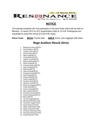 RAGE Prelims Results held on 10-3-2012. - JIET