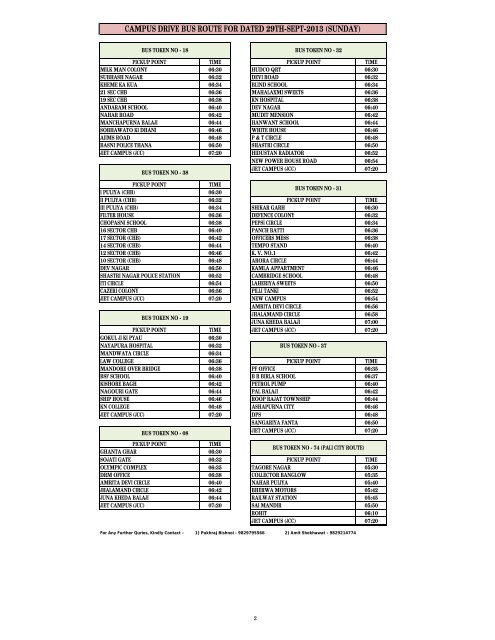 CAMPUS DRIVE BUS ROUTE FOR DATED 29TH-SEPT-2013 ... - JIET