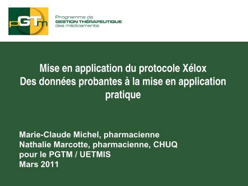 Mise en application du protocole Xélox - Des données ... - CHUQ
