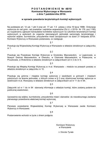 Postanowienie nr 48/10 Komisarza Wyborczego w ... - bip.jaktorow.pl