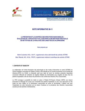 La prévention et le contrôle des infections nosocomiales - CHUQ