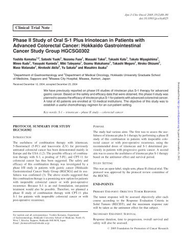 Phase II Study of Oral S-1 Plus Irinotecan in Patients with Advanced ...
