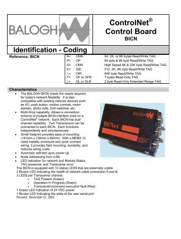 Data sheet BICN - Balogh technical center