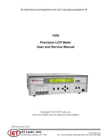 1920 Precision LCR Meter User and Service Manual - IET Labs, Inc.