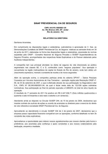 SINAF PREVIDENCIAL CIA DE SEGUROS - SuperintendÃªncia de ...