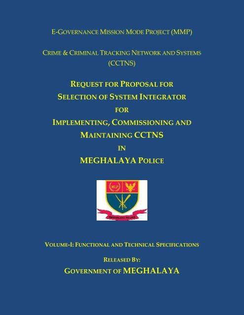 Rfp For Si Vol I Govt Of Meghalaya Home Police Department