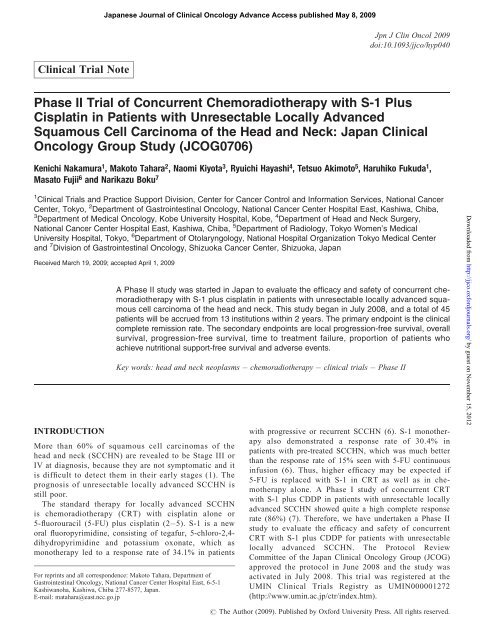 Phase II Trial of Concurrent Chemoradiotherapy with S-1 Plus ...