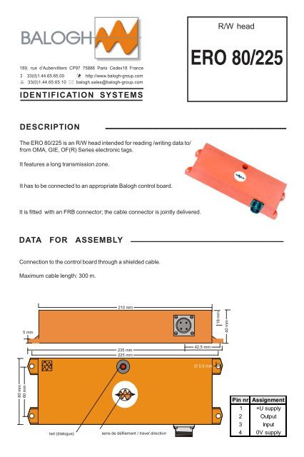 Data sheet ERO80 225 - Balogh technical center