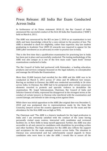 press release on AIBE - The Bar Council of India