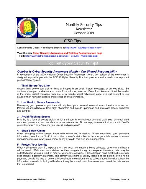 Monthly Security Tips CISO Tips Top Ten Cyber ... - Alabama.gov