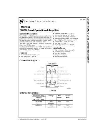 LMC6034 CMOS Quad Operational Amplifier - Futurlec