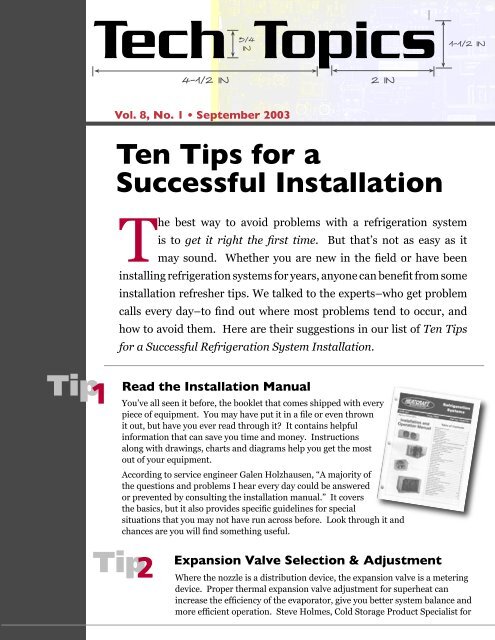 Tip Ten Tips for a Successful Installation Tip 1 - Heatcraft