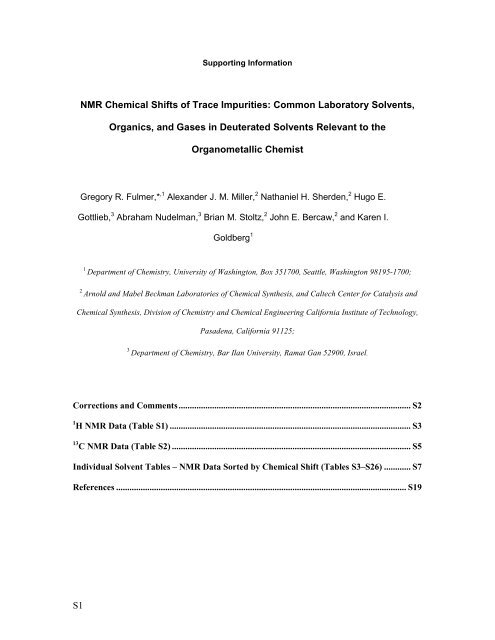 S1 NMR Chemical Shifts of Trace Impurities: Common ... - Caltech