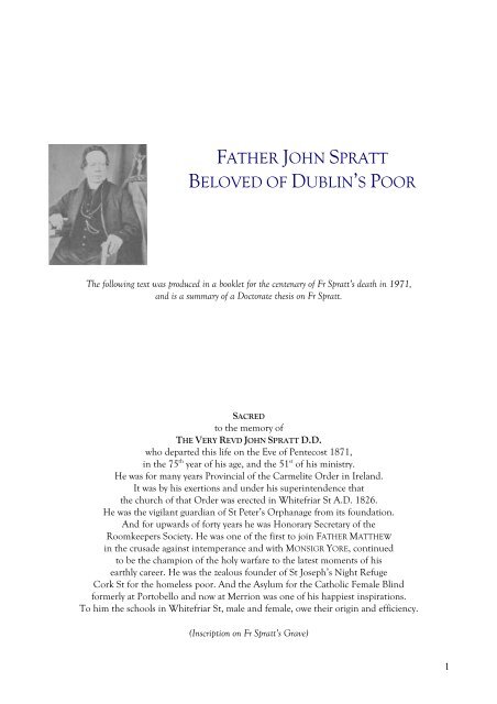 FATHER JOHN SPRATT BELOVED OF DUBLIN'S POOR - the Irish ...