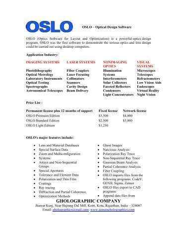 OSLO - Optical Design Software - Gholographic Company