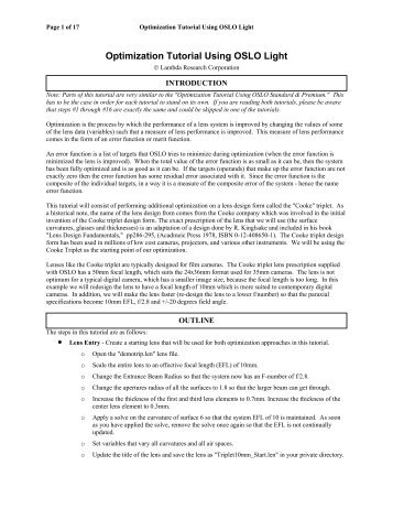 Optimization - Optical design software for optics systems designers