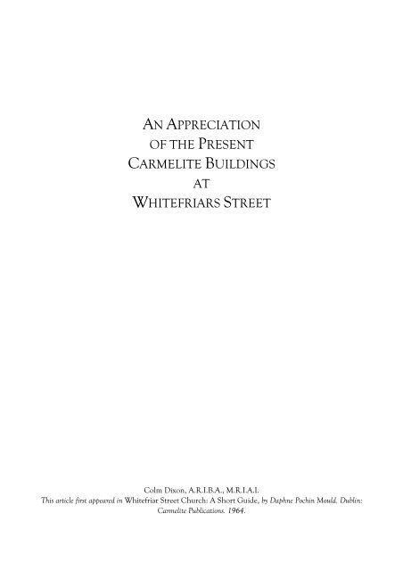 an appreciation of the present carmelite buildings at whitefriars street