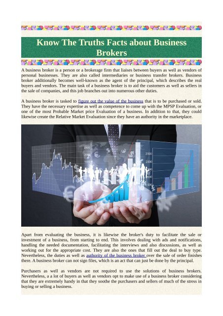 Know The Truths Facts about Business Brokers