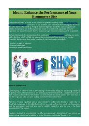 Idea to Enhance the Performance of Your Ecommerce Site