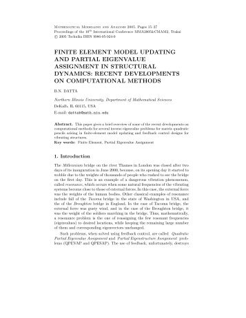 Finite Element Model Updating and Partial ... - techmat.vgtu.lt