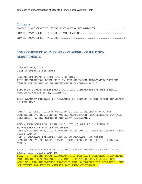 Contents COMPREHENSIVE SOLDIER FITNESS ORDER ...
