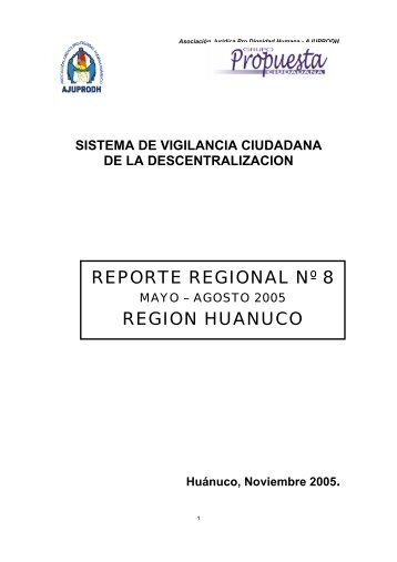 RegiÃ³n HuÃ¡nuco: Reporte NÂº 08 - Grupo Propuesta Ciudadana