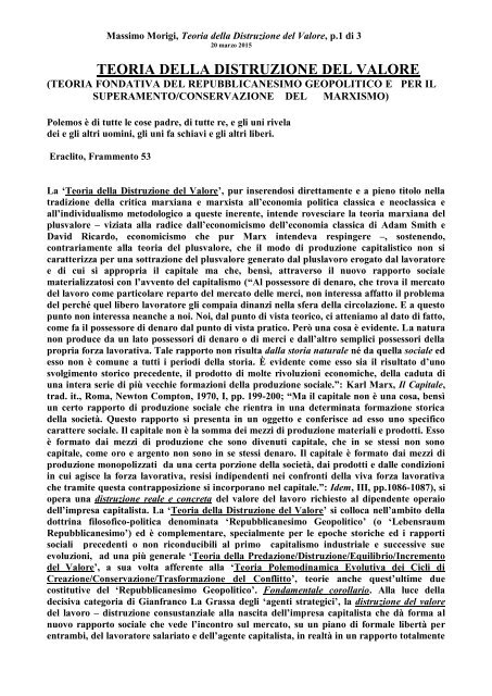 TEORIA DELLA DISTRUZIONE DEL VALORE