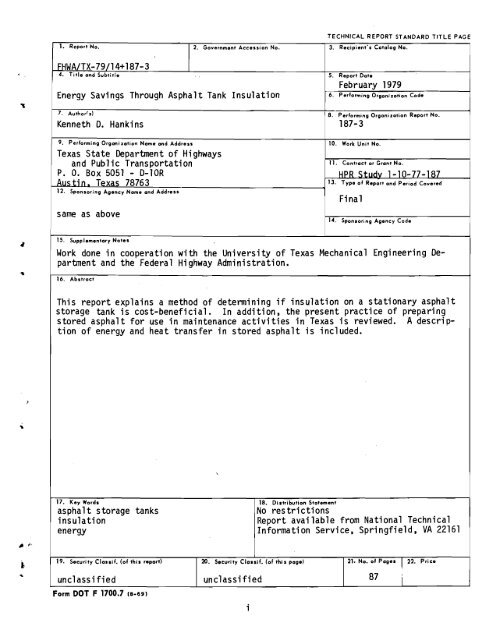 Energy Savings Through Asphalt Tank Insulation ... - CTR Library